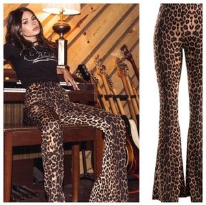 🆕 Leopard Print Flare Bell Bottoms Bohemian Cozy Soft Stretch Pants XL Animal